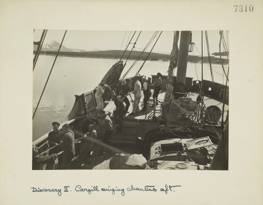 Crew Performing Sea Shanties on RRS Discovery II, Whalers Bay, Deception Island