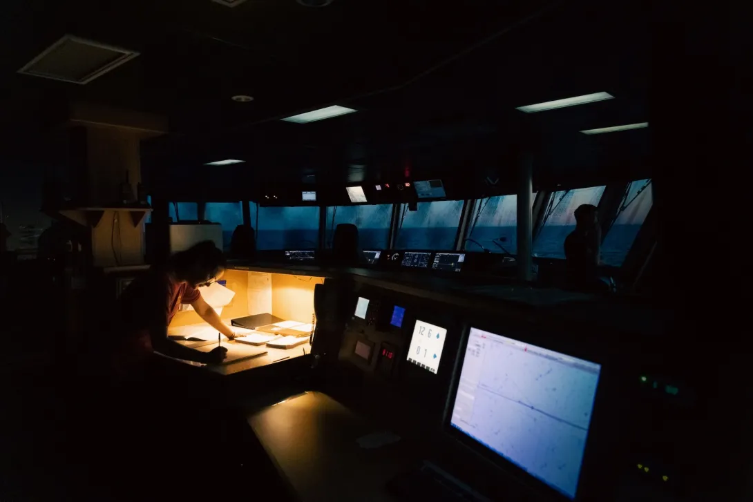 Bridge of RRS Discovery at Night